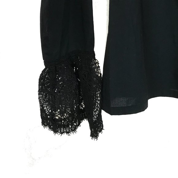 NWT Womens Size XS Tracy Reese Black Stretch Cotton Lace Trim Button Front Shirt - Picture 3 of 4